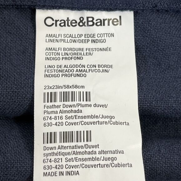 Crate&Barrel Euro Sham 28' Amalfi Scallop Edge Cotton/Linen Navy/Tan.Single Sham - Picture 4 of 7